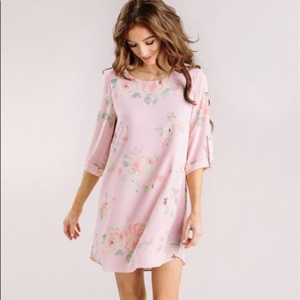 NWOT Morning Lavender Pink Floral Mini Shift Dress